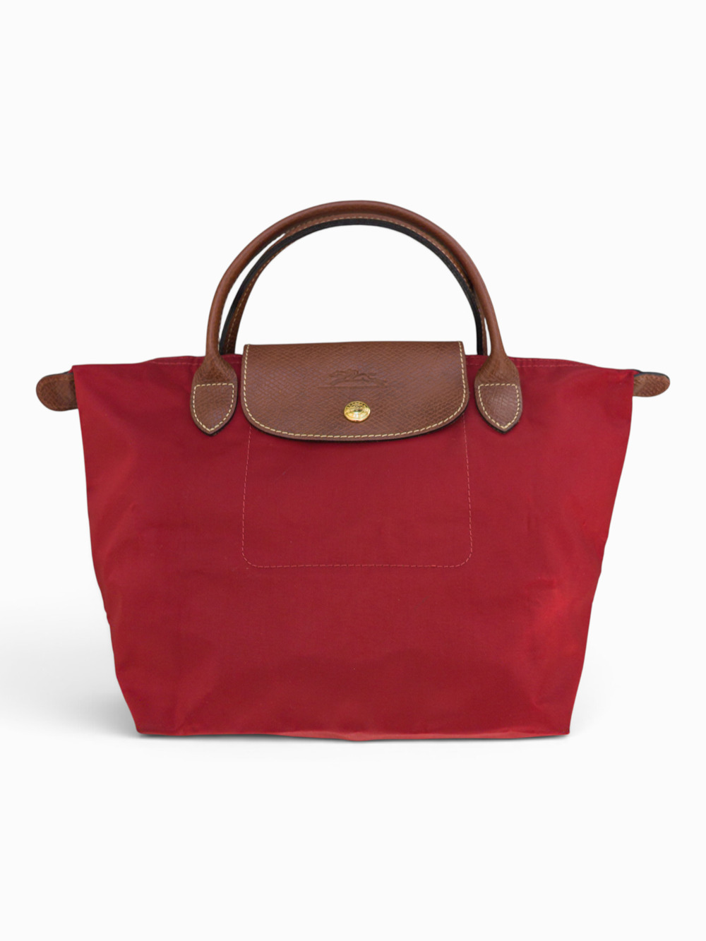 Longchamp Le Pliage Original S Red Handbag w/ Leather Trim, Gold Hardware
